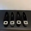 Zapatos Mary Jane de strass estilo francés para la noche, zapatos peludos sin cordones para mujer, forrados de felpa para abrigar, zapatos planos de algodón