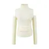 Suéter de Punto con Cuello Alto, Corte Cutout, Hombros Descubiertos para Mujer, Otoño Invierno 2026 Nueva Temporada, Plisado, Ajustado, Muestra Delgada, Capa Base, Suéter Pulóver