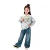 Sudadera de Otoño para Niñas 2026 Nuevo Estilo para Niñas Mayores, Estilo Universitario Holgada de Manga Larga, Conjunto de Otoño Infantil con Cuello Solapa, Top Dulce