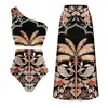 Traje de baño retro de una pieza europeo y americano para mujer, conjunto de falda de gasa con corbata y escote en V profundo, popular en Amazon, estampado floral al por mayor