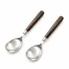 Mango de acero inoxidable con imitación de veta de madera cuchara mezcladora para uso doméstico, hotel, comida occidental, postre cuchara para comer cuchara de sopa cuchara redonda pequeña retro