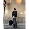 Cleanfit Chaqueta de Béisbol Negra de Marca de Moda para Hombre Otoño e Invierno Chaqueta Corta Estilo Piloto Abrigo de Algodón