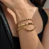 Pulsera Abierta de Moda Transfronteriza Europea y Americana de Acero Inoxidable Chapado en Oro de 18 Quilates, Pulsera de Lujo Ligero Estilo Ins Incrustada con Circonita para Mujer