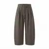 Calça Casual Masculina Muqiu 300G Mistura de Lã Corte Relaxado, Caimento Solto, Estilo para o Trabalho, Calça Longa Tecida