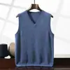 25 Novo Colete de Caxemira Decote V Outono e Inverno Cor Pura Solto Sem Mangas Suéter Moda Masculina Colete Casual Colete