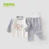Conjunto de Ropa Interior Térmica Cálida de Jengibre para Niños, Ropa Gruesa de Otoño y Pantalones para Niños y Niñas, Ropa de Casa para Otoño e Invierno, Pijamas, Camiseta Base