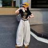 Traje de Verano para Niñas 2025 Nueva Moda Niña Estilo Coreano Estilo Infantil Mediano y Grande Casual Dibujos Animados Manga Corta Pantalones Globo