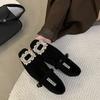 Sapatos Femininos de Lã Cinza da Moda com Fivela Quadrada de Strass, Sapatos Mary Jane Ballet Estilo Chanel, Sapatilhas Forradas com Lã Inverno 2026