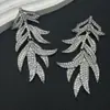 Brincos Grandes Exagerados em Liga de Metal com Recortes de Folhas Totalmente Cravejados de Diamantes Za Retro Acessível Luxo Brincos Grandes Elegantes Clássicos Joias
