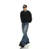Jeans para hombre de estilo American high street con estampado de rayo, largo extendido, pierna recta de verano, ligeramente acampanados, corte limpio