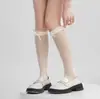 Meias de Malha Leves e Respiráveis para Primavera e Verão, Meias Fofas e Doces Estilo College JK, Meias Lolita com Renda e Laço em Padrão Vazado