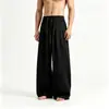 2026 Verão Novo Calça Casual Masculina Algodão Linho Cor Sólida Tamanho Grande Estilo Chinês Calça Curva Calça Wide-Leg Calça Reta Masculino