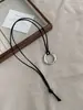 Colar com Pingente de Círculo Vazado Estilo Zhang Yue'Er Estilo Ins Coreano Doce Cool Couro de Alta Qualidade Cordão Corrente de Suéter Gargantilha