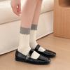 Calcetines holgados para mujer, Primavera y Otoño, Estilo Ins, Calcetines de algodón para mujer hasta la pantorrilla, Bloques de color, Borde con volantes, Gris, Mocasines, Calcetines para mujer