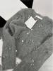 Suéter de lazo gris para mujer, otoño e invierno, elegante, de moda, suave, de lana glutinosa, cárdigan de punto, abrigo estilo Chanel, moda