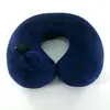 Almohada en forma de U con válvula de inflado de botón, con una suave cubierta de terciopelo de cristal, una almohada de viaje y un núcleo de PVC, lo que la convierte en un cojín portátil para exteriores.