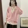 Otoño Invierno Estilo Coreano Falso Dos Piezas Bloque de Color Cardigan de Punto Moda Casual Versátil Reductor de Edad Oculta Barriga Abrigo Suéter Tendencia para Mujer