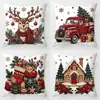Venta Caliente Transfronteriza Funda de Cojín Navideña Sofá Sala de Estar Reno Rosa Muñeco de Nieve Decoración del Hogar Funda de Cojín