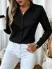 Camiseta de verano de talla europea ligeramente elástica, color liso, elegante, adecuada para ir al trabajo, manga larga para mujer, disponible en pequeñas cantidades, alta relación costo-rendimiento