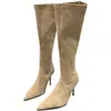 Botas Largas de Tacón Alto Ajustadas de Ante para Mujer Estilo Hong Kong Maillard, Botas Ajustadas Elásticas, Versátiles