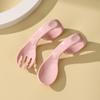 Garfo e Colher de Treino com Cabo Curvo para Crianças, Material PP, Bebê Aprendendo a Comer, Talheres para Alimentação Complementar de Bebê, Cabeça Inclinada, Portátil
