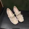 Zapatos Mary Jane Ocultos de Tacón Estilo Francés para Mujer, Nuevo Modelo Primavera 2026, Planos de Punta Cuadrada con Moño Estilo Ballet