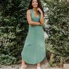 Vestido Casual de Cor Sólida com Barra Ampla, Sem Mangas, Decote em V, Novo para Comércio Exterior Europeu e Americano, Transfronteiriço, Verão 2023, Roupas Femininas