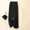 Calça de Terno Preta Plus Size para Mulheres com Caimento Fluido e Efeito Emagrecedor para Primavera e Outono, Calça Reta de Cintura Alta com Barra Larga de Nove Pontos para Verão
