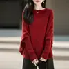 Suéter de Punto Holgado Estilo Perezoso con Mangas Murciélago 100% Lana Otoño Invierno con Aberturas para Mujer Suéter tipo Capa de Cuello Redondo
