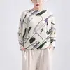 Moda Feminina Nova Primavera e Outono High-End Solta Tamanho Plus Estampada Versátil Malha Camiseta de Manga Longa Issey Miyake