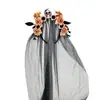 Diadema Creativa de Velos de Halloween Fiesta Festiva Vestido Personalizado Novia Fantasma Calavera de Flores Tocado de Malla para Mujeres