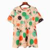 Moda Verão para Meia-Idade e Idosos Camisa Casual com Gola Redonda Estampada Tamanho Plus Size Mãe Manga Curta Respirável Nova Camiseta Colorida