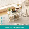 Mesa auxiliar de sofá de madera maciza con ruedas, mesa de centro con carrito móvil, mueble auxiliar de mármol con placa de roca para sala de estar, mueble para té