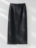 Saia midi de lã para outono e inverno, com fenda, caimento fluido e um design sofisticado, elegante em linha A.. Novo estilo, saia justa