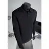 Camiseta Polo Estilo Americano Hombro Derecho para Hombre Otoño Empalme Desestructurado Sudadera de Manga Larga Cleanfit Pesada Cuadrada Cuello