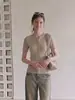 Blusa Feminina Cáqui Gola V Manga Curta Estilo Old Money, Camisa de Tricô Ice Silk de Alta Qualidade Slim Fit, Blusa de Ombro Normal 8672