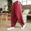 Pantalones de lino de primavera y verano para hombre, estilo chino holgado, tallas grandes, pierna ancha, entrepierna grande, estilo harén, estilo farol, informales