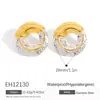 Pendientes de Acero Inoxidable Transfronterizos Redondos Huecos Irregulares Patrón Martillado Cepillado Costura Pendientes de Moda Retro Dorados y Plateados