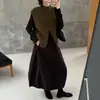 Novo colete cardigã de gola redonda 100% lã para outono, solto e modelador, colete base de cashmere