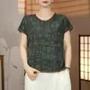 Blusa dupla face reversível para mães de meia-idade e idosas, nova blusa de manga curta versátil que reduz a idade, top estiloso e emagrecedor que disfarça gordura corporal