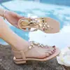 2026 Sandálias de Verão Plus Size Estilo Fada Versão Coreana Flat Slip-On Strass Moda Praia Sandálias Femininas
