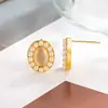 Pendientes Ovalados de Perla y Piedra Ojo de Gato Retro Franceses 2024 Nuevo Estilo Caliente Diseño de Nicho Pendientes de Gama Alta