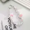 Corrente de celular de laço com contas galvanizadas, chaveiro de bloco em formato de coração, pingente de corrente de extensão para bolsa, estilo popular online