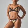 Tanga estilo Sk*M Kardashian Braguitas Set de Sujetador y Tanga Sexy con Tira de Encaje Estampado de Leopardo Europeo y Americano para Mujer