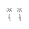 Pendientes de Borla con Lazo Francés Completamente Diamantados de Plata de Ley S925 Pendientes Dulces Pendientes Pendientes Pendientes para Mujer Cara Delgada