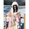 Xale de estilo étnico outono e inverno Xinjiang Yunnan turismo férias gradiente quente gola de pele casaco de malha cachecol capa