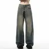 Jeans vintage estiloso com lavagem desgastada estilo americano para homens, calça versátil de alta costura, reta, solta, para primavera e outono