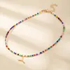 Collar de Semillas de Colores con Letras de Nuevo Estilo Europeo y Americano, Simple y Lujoso, para Mujer, Cadena para Clavícula Versátil de Nicho Retro al por Mayor