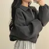 Jaqueta Curta Casual Chic Coreana de Outono e Inverno Estilo Francês Juvenil com Bolsos Duplos, Zíper, Gola Lapela e Cordão na Cintura para Mulheres