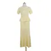 Vestido de Tricô Vazado com Aparência de Duas Peças para Mulheres, Verão Crochê Floral Botão de Pérola Cinto Ajustável Cordão Pingente Babado Comprimento Médio